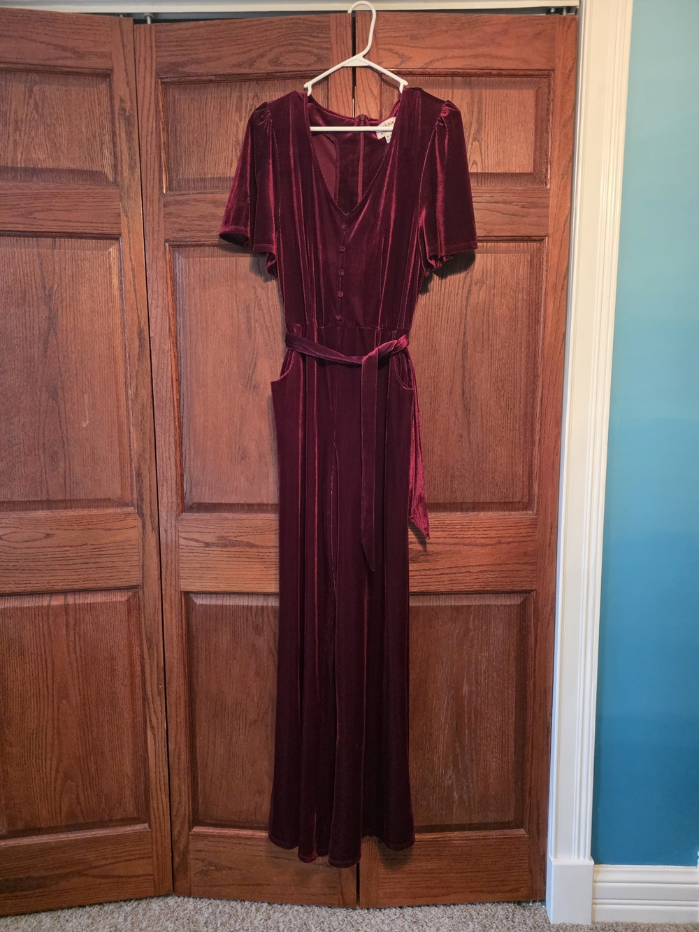 Ivy City Co Velvet Burgundy Jumpsuit